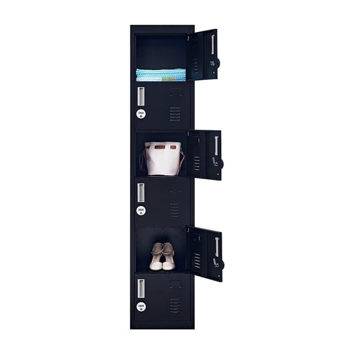 6-Door Black Metal Locker Cabinet – Vertical Storage with 4-Digit Combination Lock for Office, School