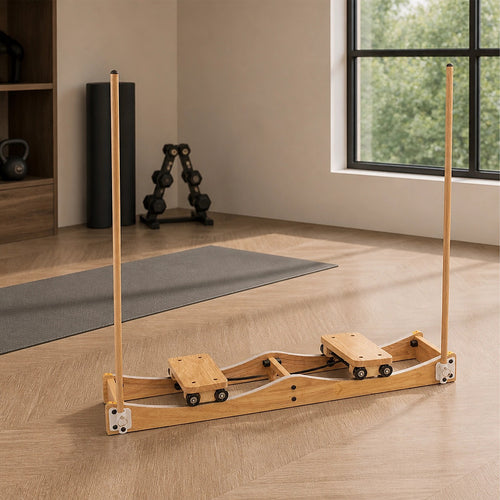 Home Ski Machine with Handrails – Rubber Wood Fitness Trainer