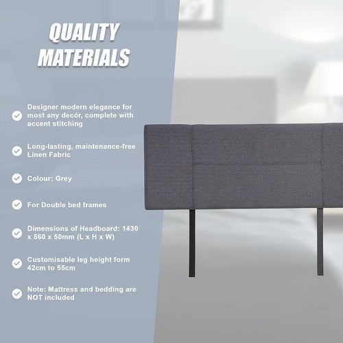 Double Grey Linen Fabric Bed Headboard Bedhead