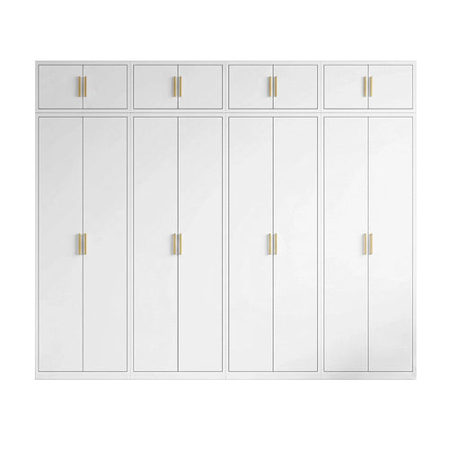 320x240cm 8-Door White Steel 1 Hanging and 3 Shelf Wardrobe with Gold Handle Storage Cabinet