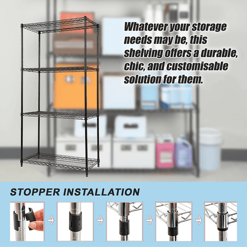 Modular Wire Storage Shelf 1200 x 450 x 1800mm Steel Shelving - Baking Black Technology