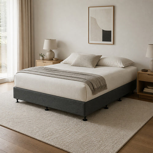 King Single Slatted Ensemble Bed Base - Graphite Linen Breathable Cover
