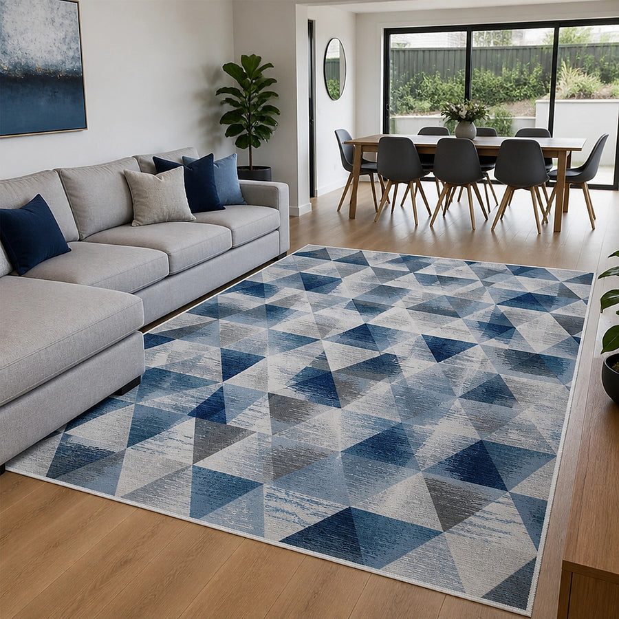 200x300cm Large Floor Blue Triangle Rug – Modern Area Carpet for Bedroom & Lounge