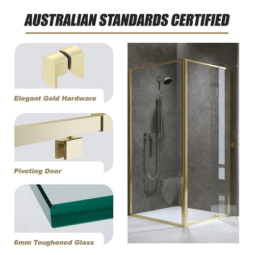 Adjustable Semi Frameless Shower Screen Front: (82~90)x195cm with Gold Hardware and Side: (98~101)x195cm
