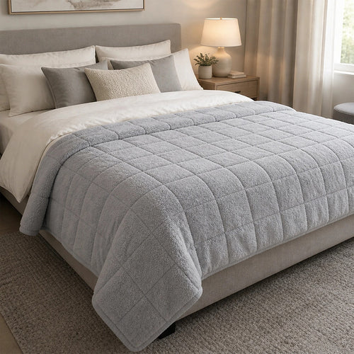 10kg Teddy Fleece Weighted Blanket 150 x 200cm Ultra Soft Sherpa Heavy Blanket Grey for Bed, Sofa & Home Comfort