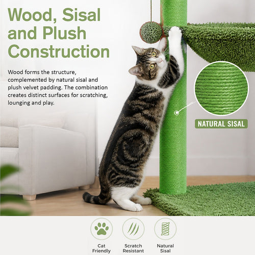 Cactus Cat Tree with Hammock and Sisal Scratching Posts
