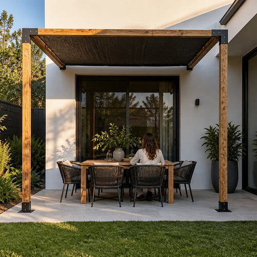 DIY Pergola Kit – Single Wall Mount with Black Screen Set with Brackets