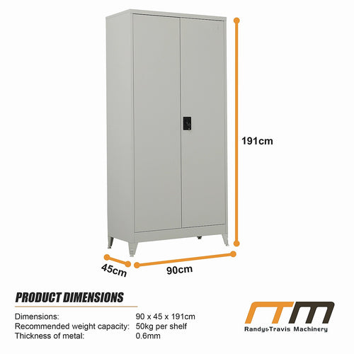 Double-Door Metal Cabinet with 4 Shelves – Office, Garage, or Home Storage in Grey with Legs