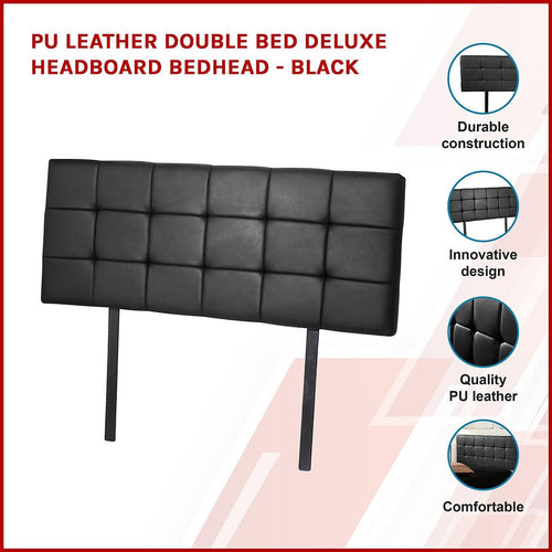 Double PU Leather Bed Deluxe Headboard Bedhead - Black