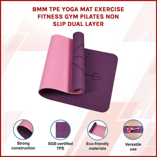8mm TPE Yoga Mat Exercise Fitness Gym Pilates Non Slip Dual Layer