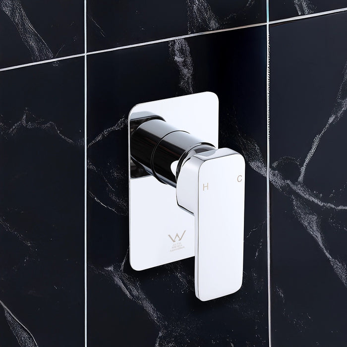Single Square Shower Bath Mixer Tap Bathroom WATERMARK Approved - Chrome
