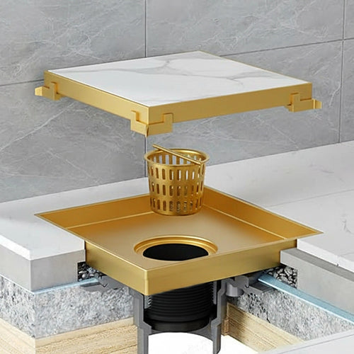 10 x 10cm Square Shower Drain with Tile Insert Grate – Gold Stainless Steel