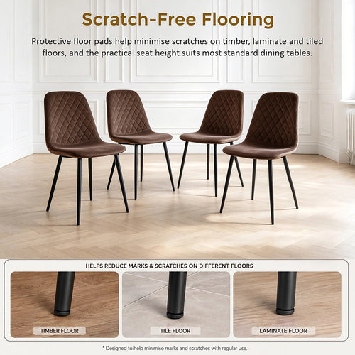 Dining Chair Set of 4 Faux Suede Upholstered Metal Legs Padded Kitchen Dining Chairs Suede Brown