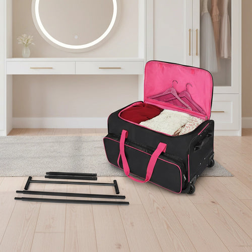 736.6 mm Heavy Duty Rolling Dance Bag with Built-In Garment Rack for Travel & Competitions