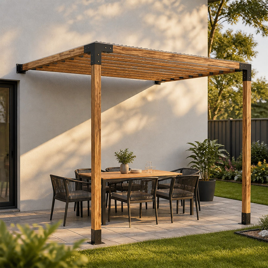DIY Pergola Kit – Single Wall with Top Rafters Set with Brackets
