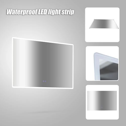 Rectangular Mirror LED Anti-Fog Illuminated Bathroom Living Room - 120 x 80cm