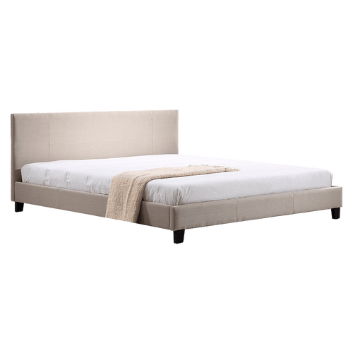 King Bed Frame Beige Linen Fabric