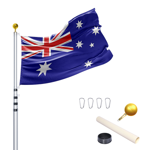 9.1m Flag Pole Kit Telescopic Heavy Duty 16 Gauge Aluminium with Flag