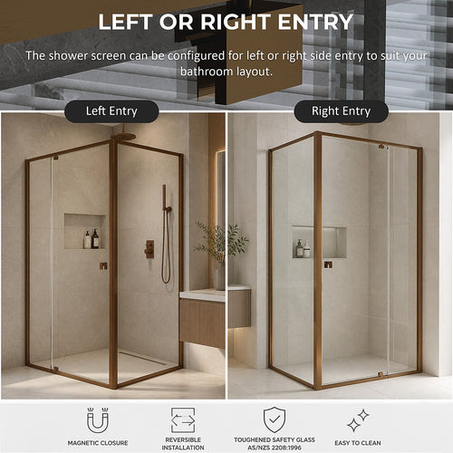 Semi-Frameless Shower Screen – Dust Brown, Front: (98~106)x195cm, Side: (77~80)x195cm