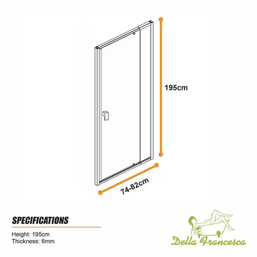 Semi-Frameless Shower Screen – Dust Brown, Front: (74~82)x195cm, No Side Return