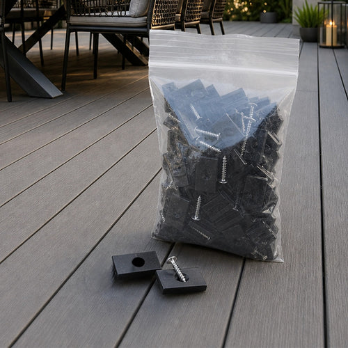100 Composite Decking Hidden Fixing Fasteners Plastic T Clips & Screws