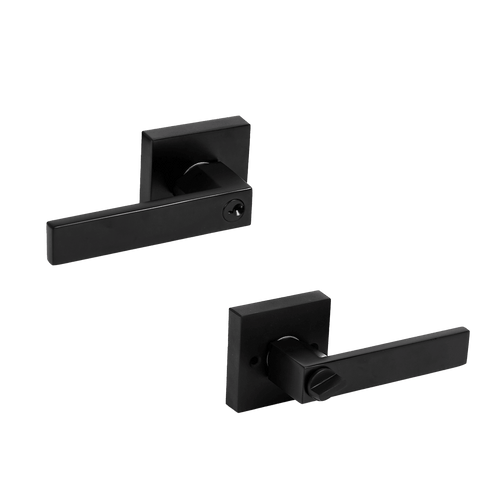 Door Handle Set Lever Key Lock Function Square Black