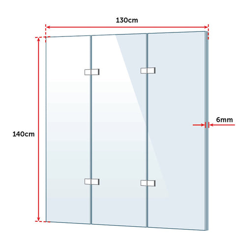 3 Fold CHROME Folding Bath Shower Screen Door Panel - 130 x 140cm Right