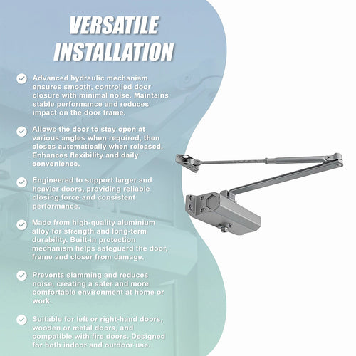 Hydraulic Door Closer 85kg Heavy Duty - Large Positioning
