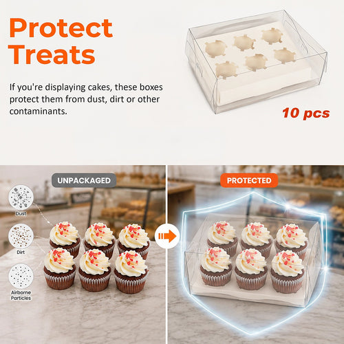 Cupcake Boxes 10-Pack – Clear PVC Dessert Packaging
