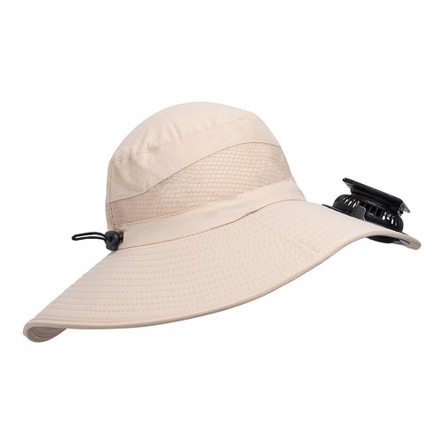 Solar & USB Powered Cooling Hat with Dual Fan – Khaki Outdoor Sun Hat