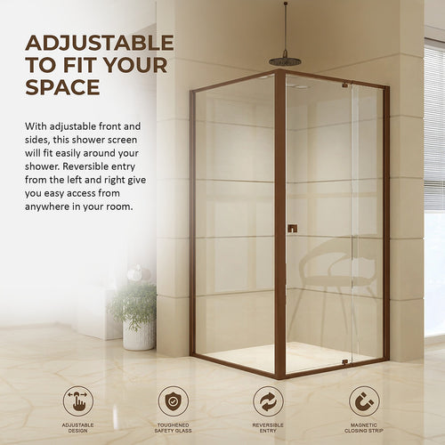 Semi-Frameless Shower Screen – Dust Brown, Front: (74~82)x195cm, Side: (77~80)x195cm