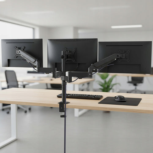 Triple Computer Monitor Mount Stand – Desk Clamp with 3 Adjustable Arms for Multi-Screen Display Setup