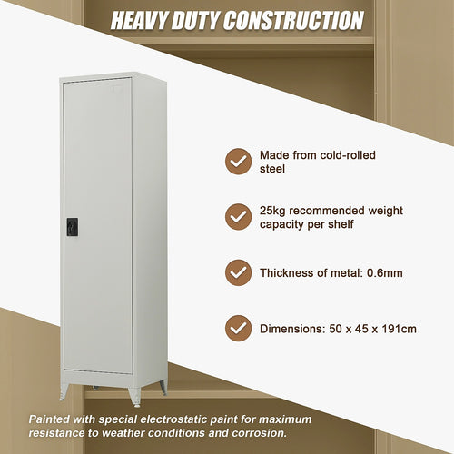Single Door Metal Locker Cabinet - Grey +with Legs