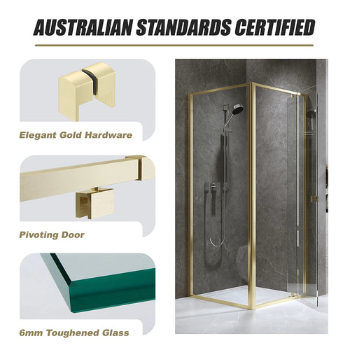 Adjustable Semi Frameless Shower Screen Front: (82~90)x195cm with Gold Hardware and Side: (89~92)x195cm