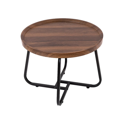 Round Side Table with Wood-Look Tray Top & Black Frame
