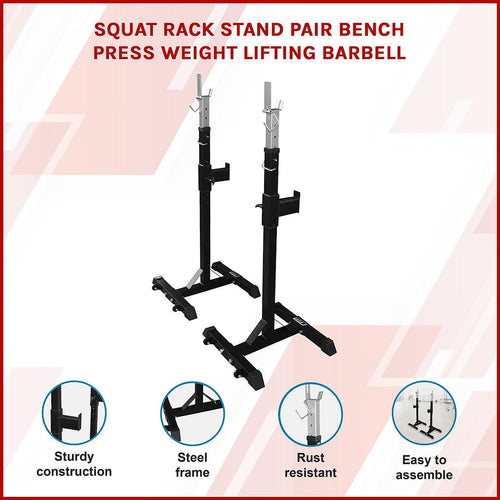 Squat Rack Stand Pair Bench Press Weight Lifting Barbell 