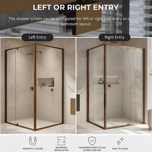 Semi-Frameless Shower Screen – Dust Brown, Front: (114~122)x195cm, Side: (98~101)x195cm