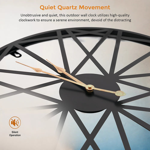 Large Metal Outdoor Wall Clock – Weather-Resistant Design for Garden or Home Décor