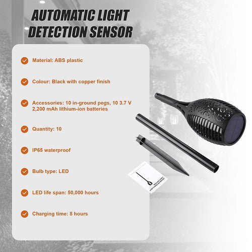 10 Pack Solar Torch Lights 96 LED Flickering Lighting Dancing Flame Garden Lamp