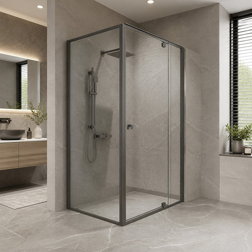 Semi-Frameless Shower Screen – Gunmetal, Front: (82~90)x195cm, Side: (77~80)x195cm