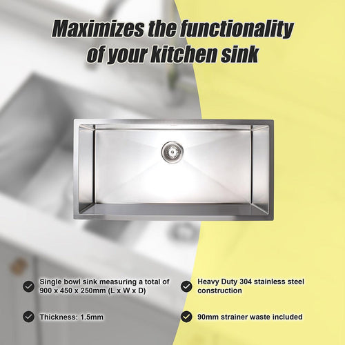900x450mm Stainless Steel Handmade 1.5mm Sink with Waste in Stainless Steel with brushed finish Finish