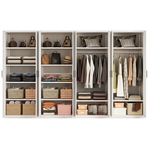 320x200cm 8-Door White Steel 2 Hanging and 2 Shelf Wardrobe with Black Handle Storage Cabinet