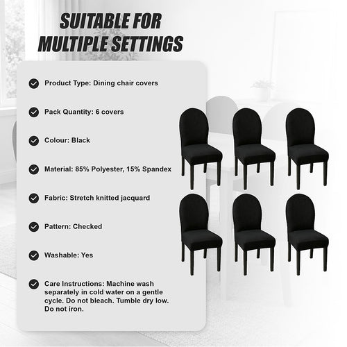 Dining Chair Covers 6 Pack Black Stretch Jacquard Washable Slipcovers