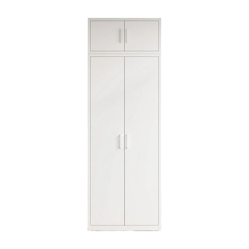 80x240cm 2-Door White Steel Shelf Wardrobe with White Handle Storage Cabinet