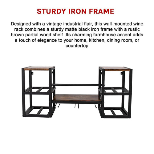 Wall Mounted Wine Rack 3 Stem Glass Holder Storage Organiser