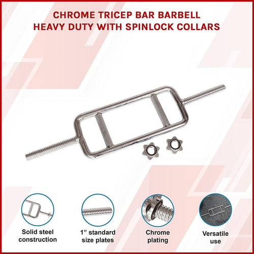 Chrome Tricep Bar Barbell Heavy Duty with Spinlock Collars
