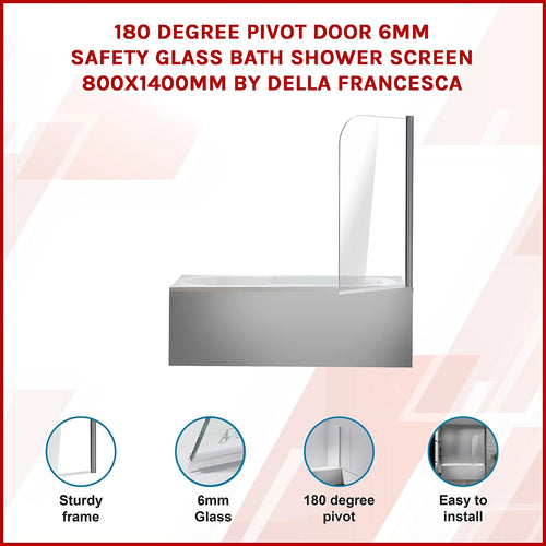 180° CHROME Pivot Door 6mm Safety Glass Bath Shower Screen By Della Francesca - 80 x 140cm