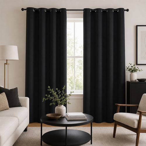 Black 2X Blockout Curtains – Blackout Window Draperies Pair with Eyelets for Bedroom 132x244cm