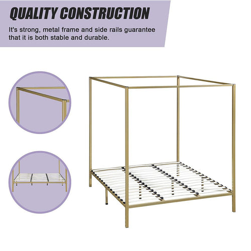 4 Four Poster King Bed Frame - Gold