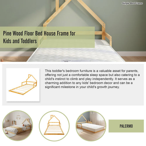 Low Bed for Kids - Wood Pine Wood Single Floor Bed